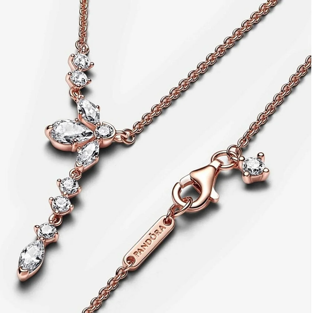 Authentic NEW Pandora Herbarium Cluster Drop Collier Necklace 14K RGP CZ